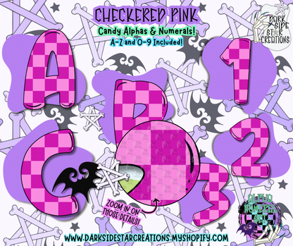 Checkered Pink Candy Alpha/Numeral Set | 300 DPI | Transparent PNG | Alpha Numeral Set| A-Z Included | Uppercase | 0-9 Included | (36 Included)