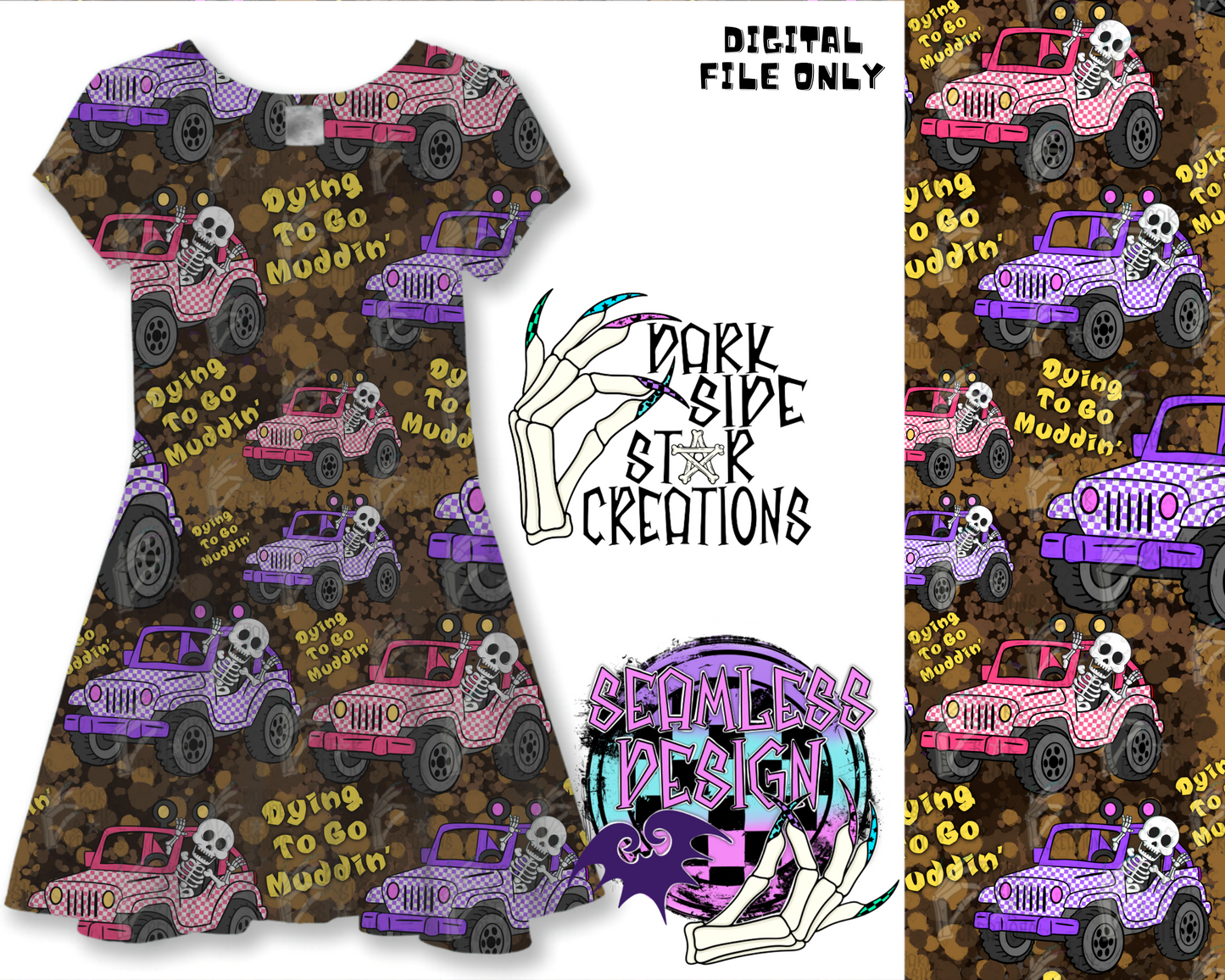 Dying To Go Muddin’ Seamless Design PNG | 300 DPI | 12X12 | Seamless | PNG | Digital Files Only (1)
