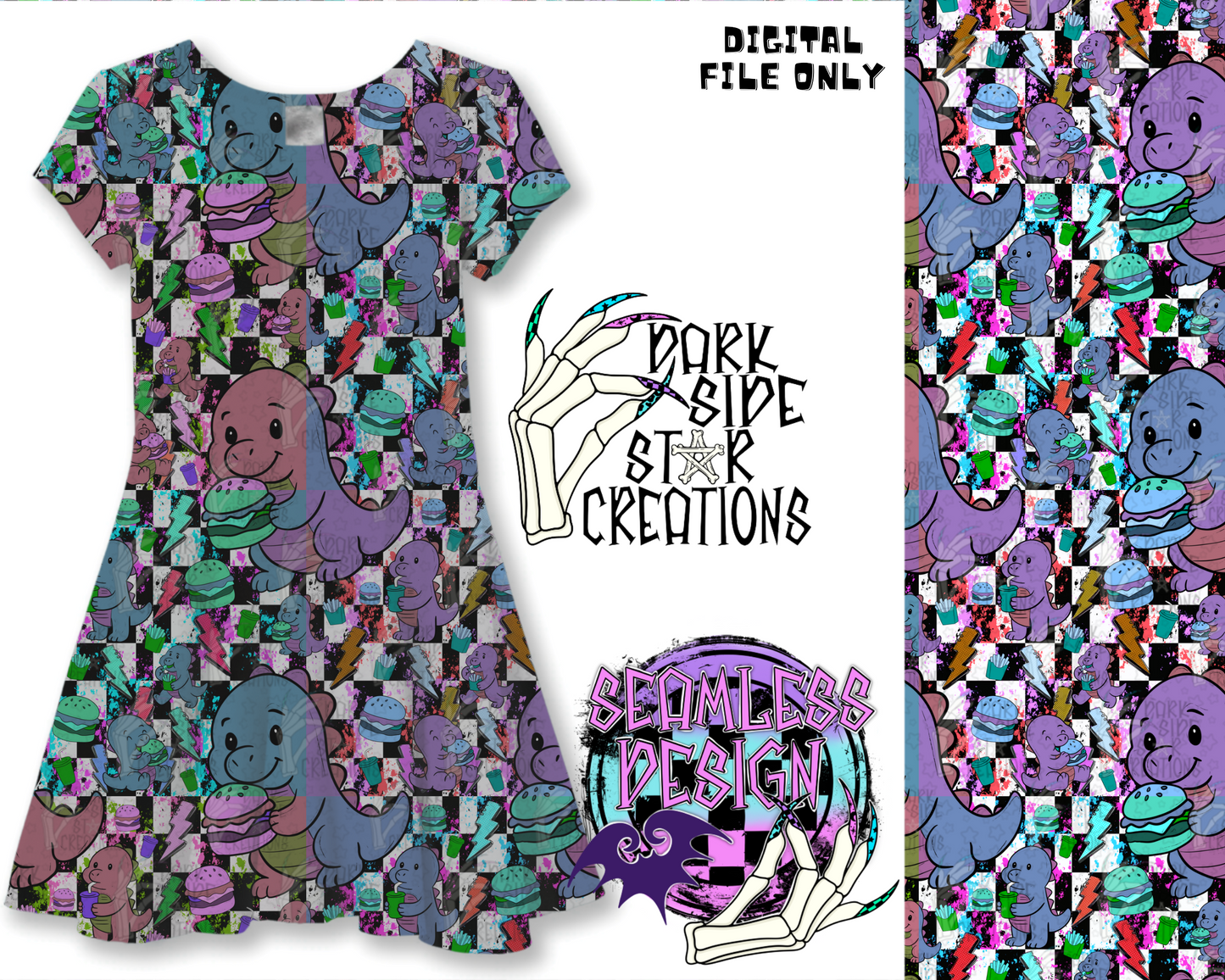 Wonky Dino Burgers Seamless Design PNG | 300 DPI | 12X12 | Seamless | PNG | Digital Files Only (1)