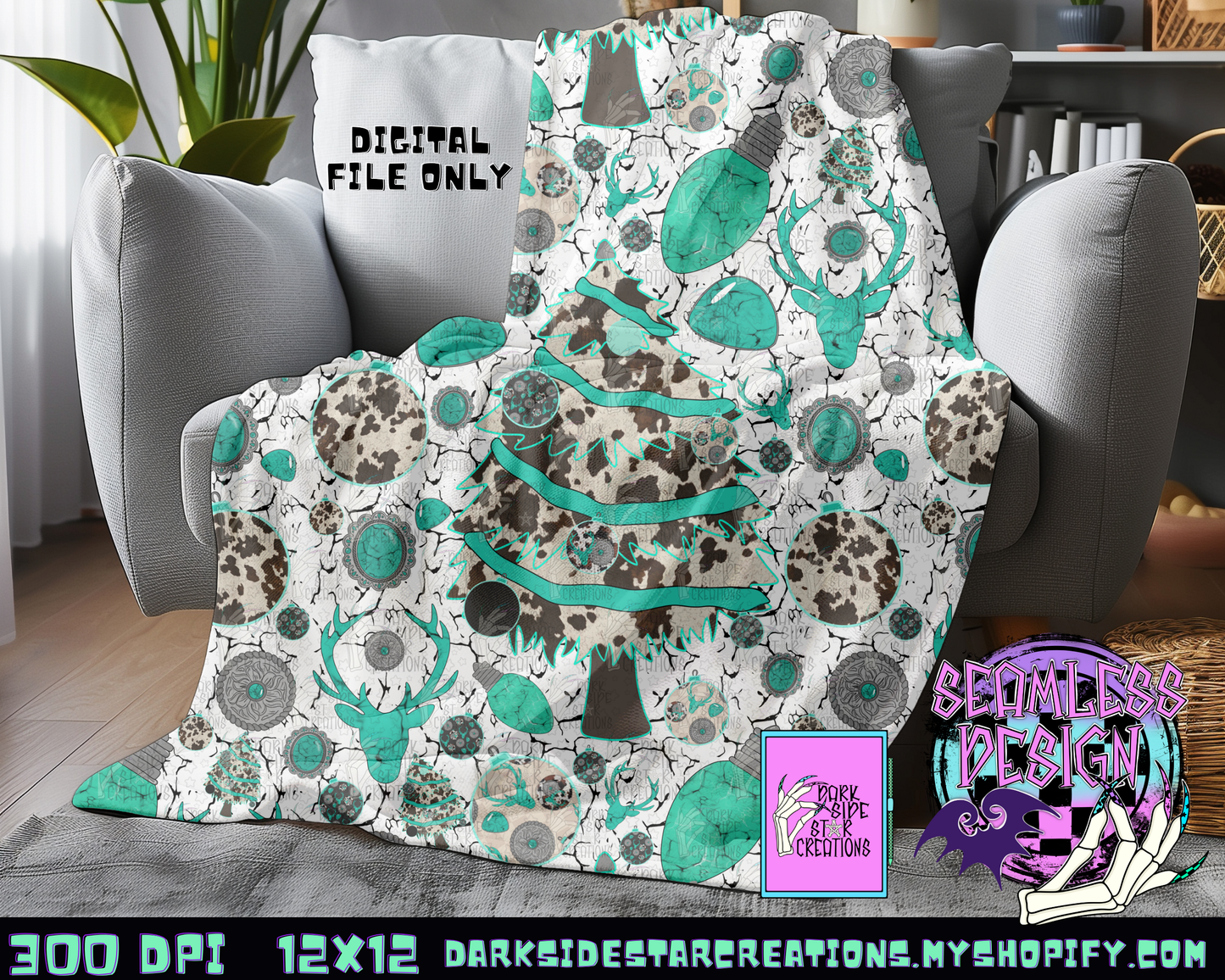 Turquoise Christmas Seamless Design PNG | 300 DPI | 12X12 | Seamless | PNG | Digital Files Only (1)