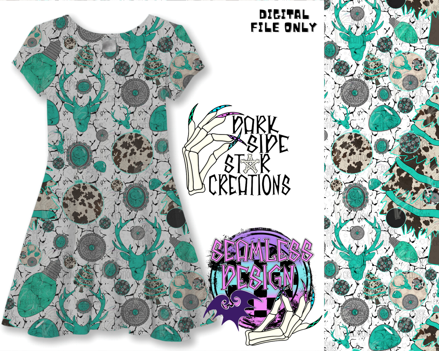 Turquoise Christmas Seamless Design PNG | 300 DPI | 12X12 | Seamless | PNG | Digital Files Only (1)
