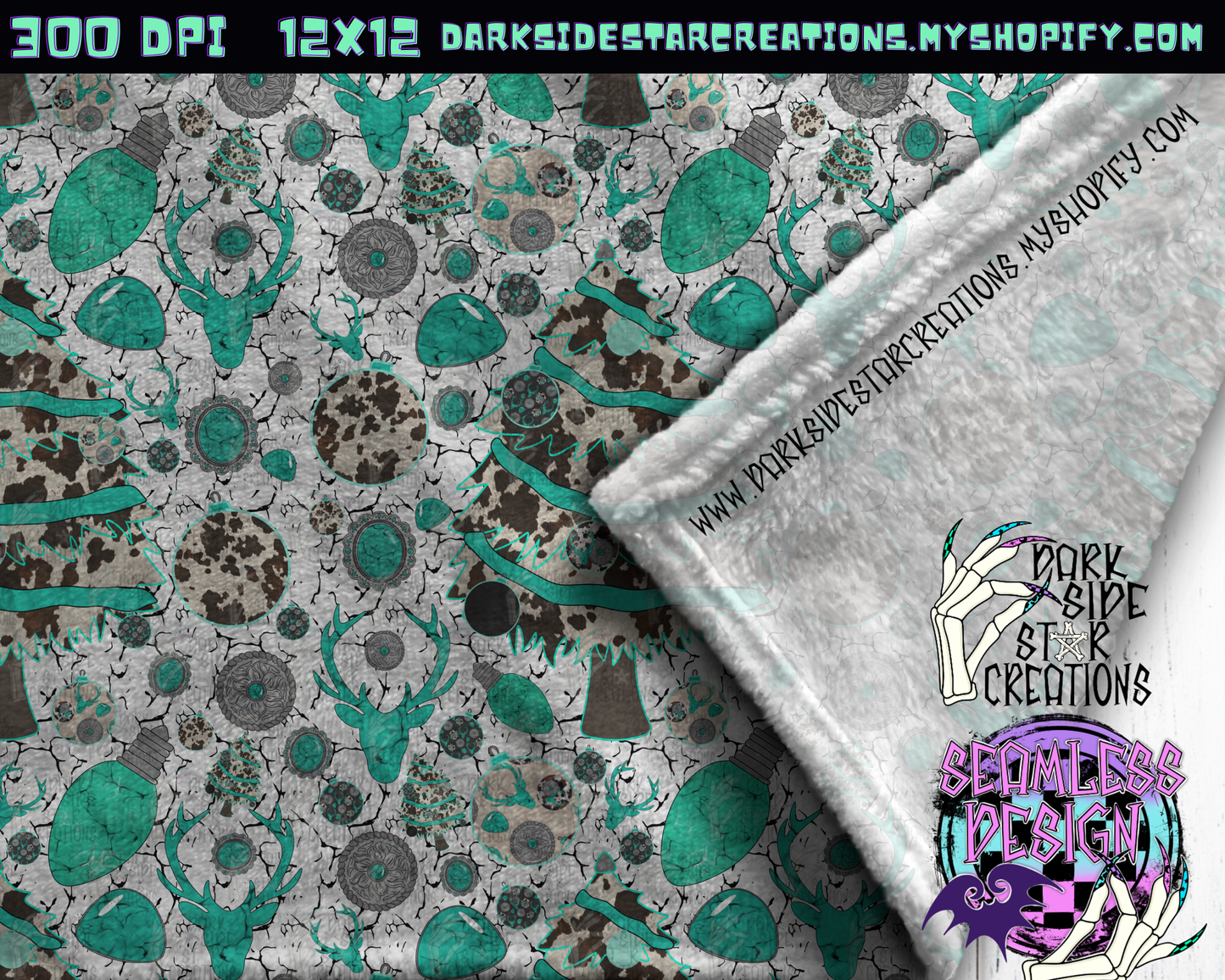 Turquoise Christmas Seamless Design PNG | 300 DPI | 12X12 | Seamless | PNG | Digital Files Only (1)