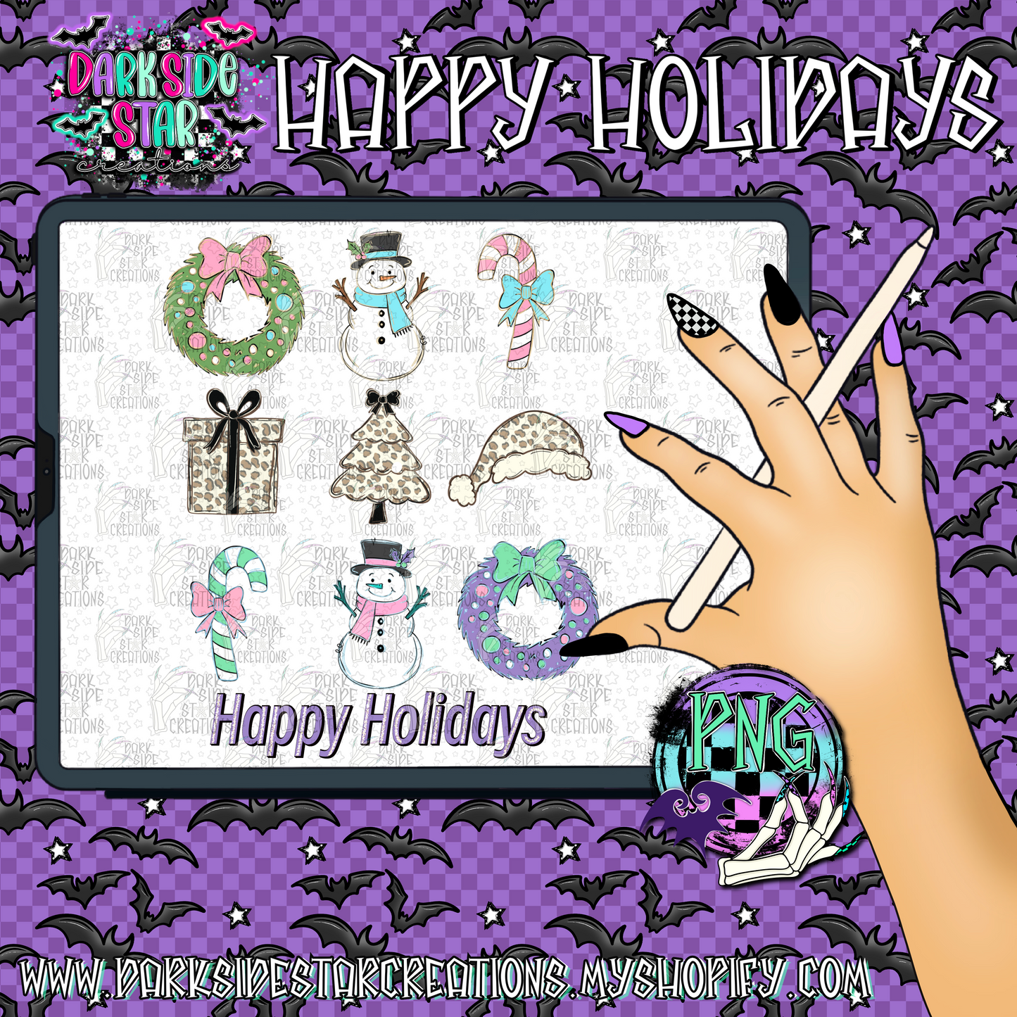 HAPPY HOLIDAYS PNG | 300 DPI | PNG | Digital Files Only (1)