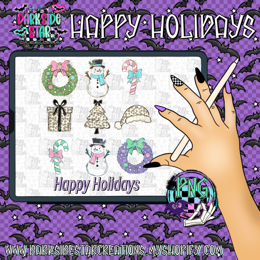 HAPPY HOLIDAYS PNG | 300 DPI | PNG | Digital Files Only (1)