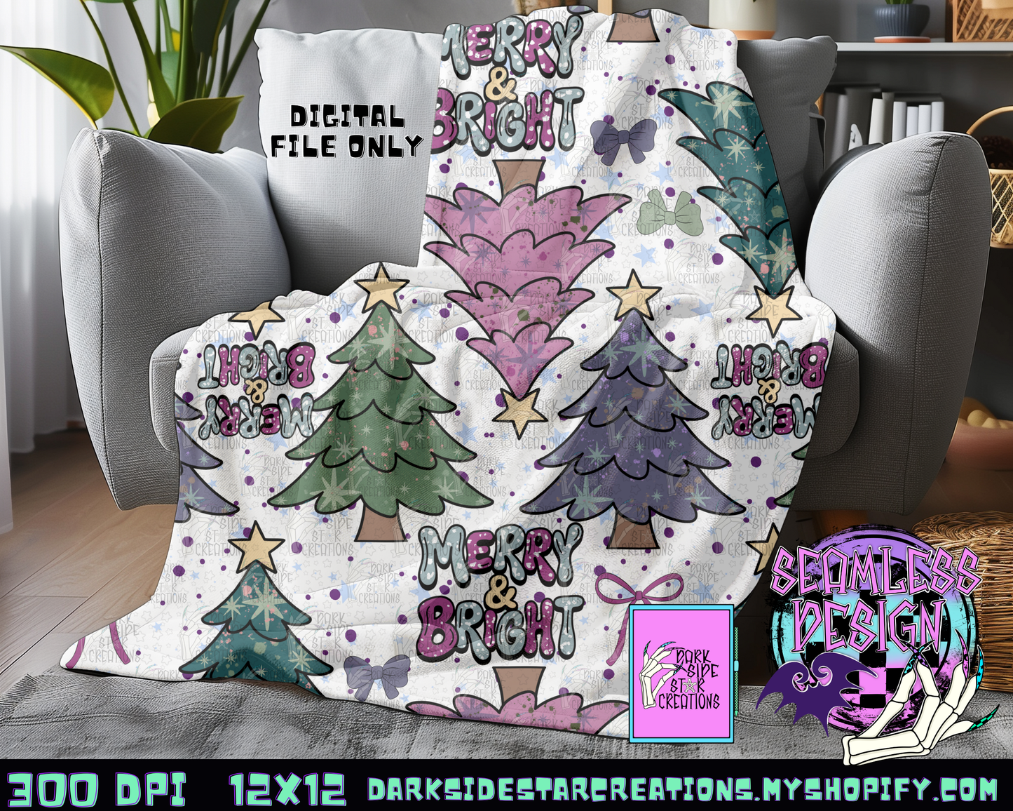 Merry and Bright Seamless Design PNG | 300 DPI | 12X12 | Seamless | PNG | Digital Files Only (1)