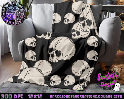 Skellie Skulls Black And White Seamless Design PNG | 300 DPI | 12X12 | Seamless | PNG | Digital Files Only (1)