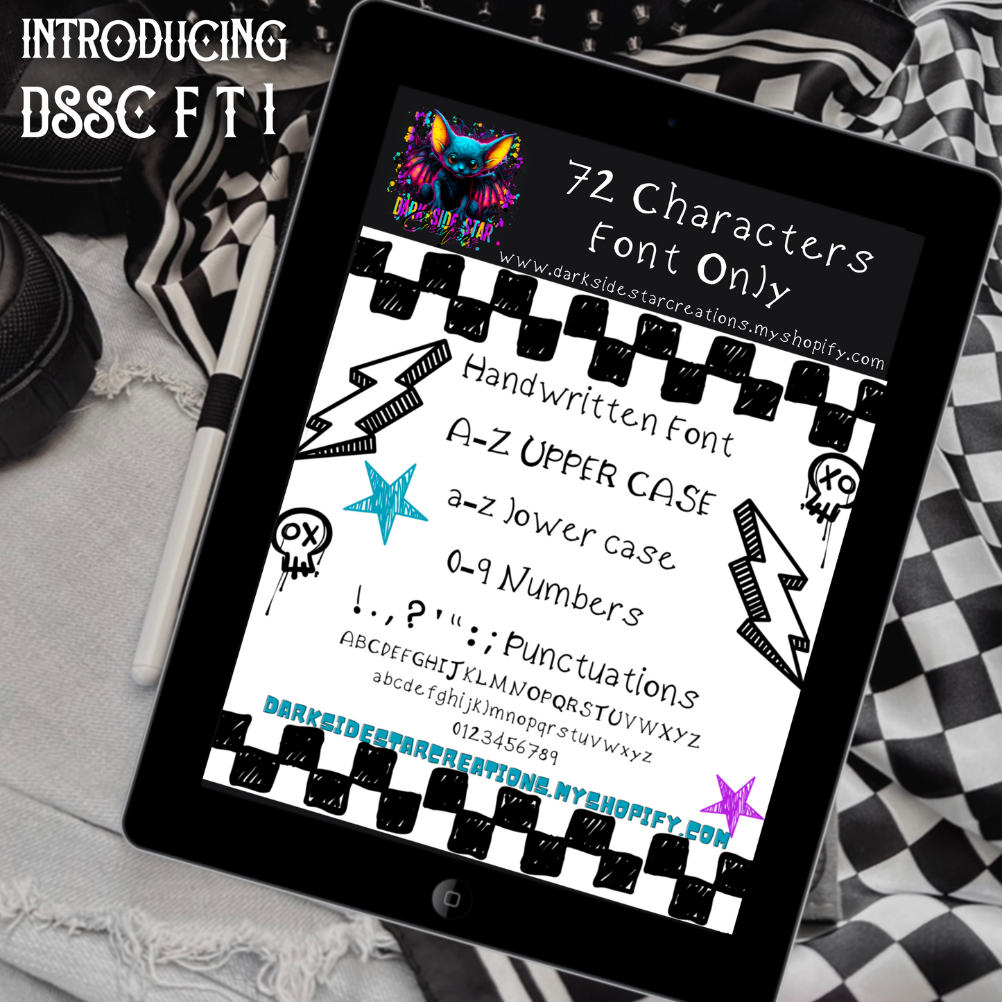 DSSC FT1 Hand Drawn Font By DSSC 72 Characters Included Digital File Only OTF