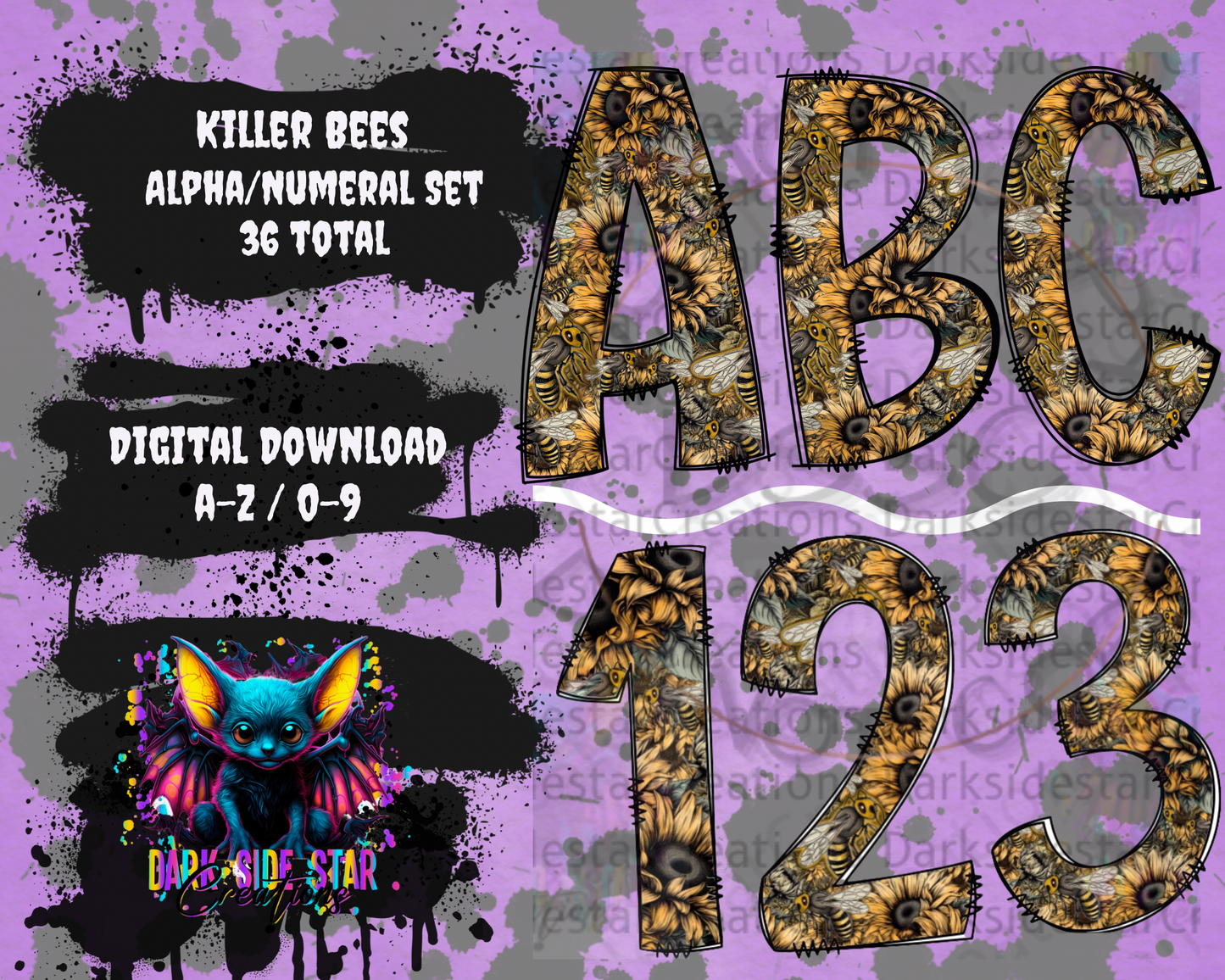 Killer Bees ALPHA/NUMERAL DIGITAL CREATIONS SET PNG/SVG