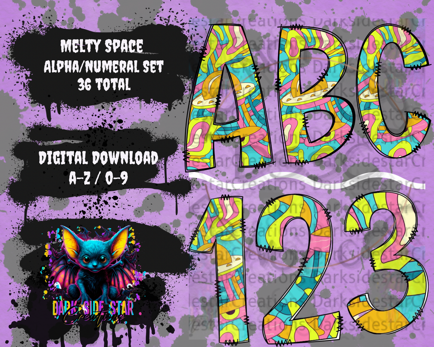 Melt In Space ALPHA/NUMERAL DIGITAL CREATIONS SET PNG/SVG