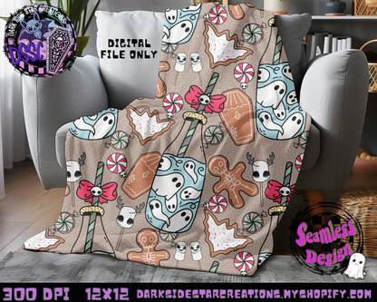 Milk and Creepmas Cookies Seamless Design PNG | 300 DPI | 12X12 | Seamless | PNG | Digital Files Only (3 Sizes Included)