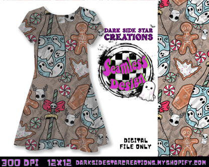 Milk and Creepmas Cookies Seamless Design PNG | 300 DPI | 12X12 | Seamless | PNG | Digital Files Only (3 Sizes Included)