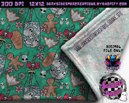 Milk and Creepmas Cookies Mint Seamless Design PNG | 300 DPI | 12X12 | Seamless | PNG | Digital Files Only (3 Sizes Included)