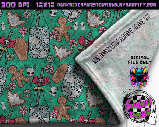 Milk and Creepmas Cookies Mint Seamless Design PNG | 300 DPI | 12X12 | Seamless | PNG | Digital Files Only (3 Sizes Included)