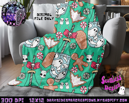 Milk and Creepmas Cookies Mint Seamless Design PNG | 300 DPI | 12X12 | Seamless | PNG | Digital Files Only (3 Sizes Included)