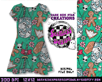 Milk and Creepmas Cookies Mint Seamless Design PNG | 300 DPI | 12X12 | Seamless | PNG | Digital Files Only (3 Sizes Included)