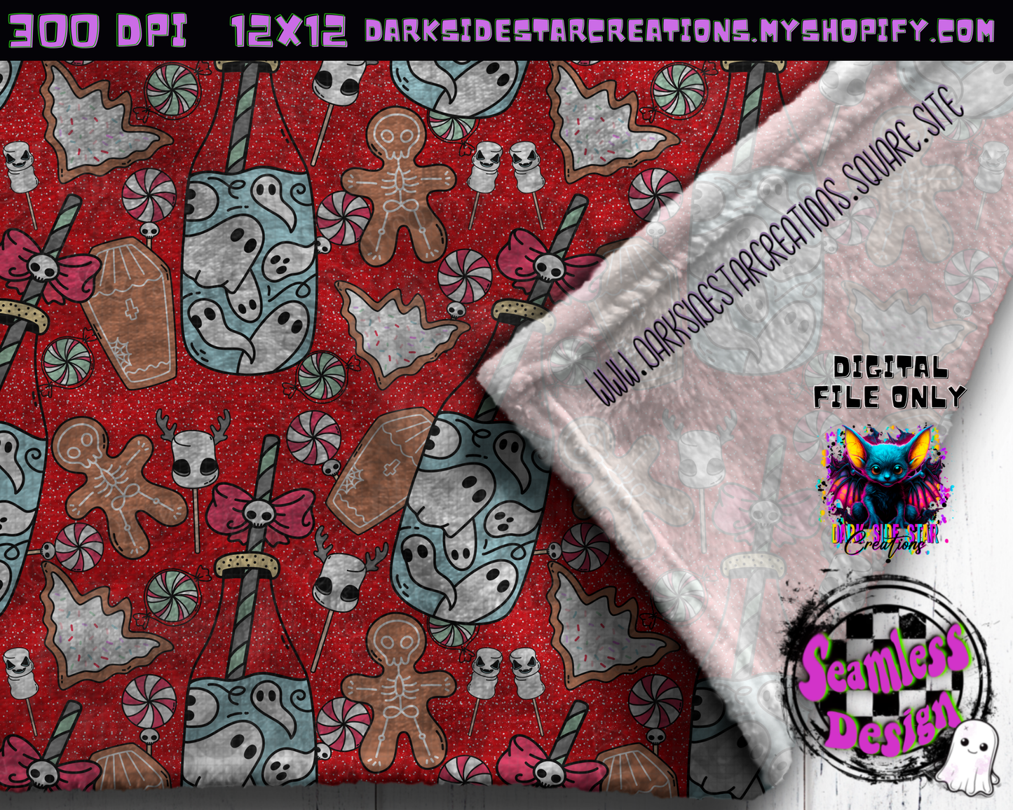 Milk and Creepmas Cookies Red Seamless Design PNG | 300 DPI | 12X12 | Seamless | PNG | Digital Files Only (3 Sizes Included)