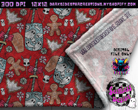 Milk and Creepmas Cookies Red Seamless Design PNG | 300 DPI | 12X12 | Seamless | PNG | Digital Files Only (3 Sizes Included)