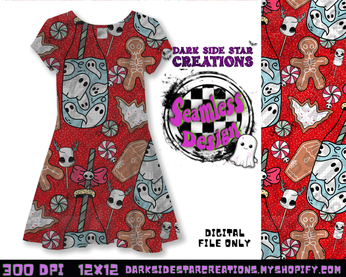 Milk and Creepmas Cookies Red Seamless Design PNG | 300 DPI | 12X12 | Seamless | PNG | Digital Files Only (3 Sizes Included)
