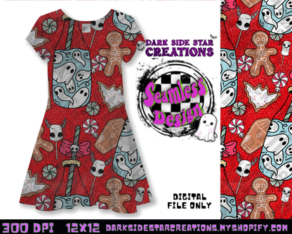 Milk and Creepmas Cookies Red Seamless Design PNG | 300 DPI | 12X12 | Seamless | PNG | Digital Files Only (3 Sizes Included)