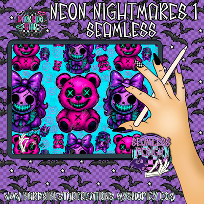 Neon Nightmares Collab With Mystic Moon Digitals | Collab | 300 DPI | PNG | Seamless | Tumbler Digital Files Only