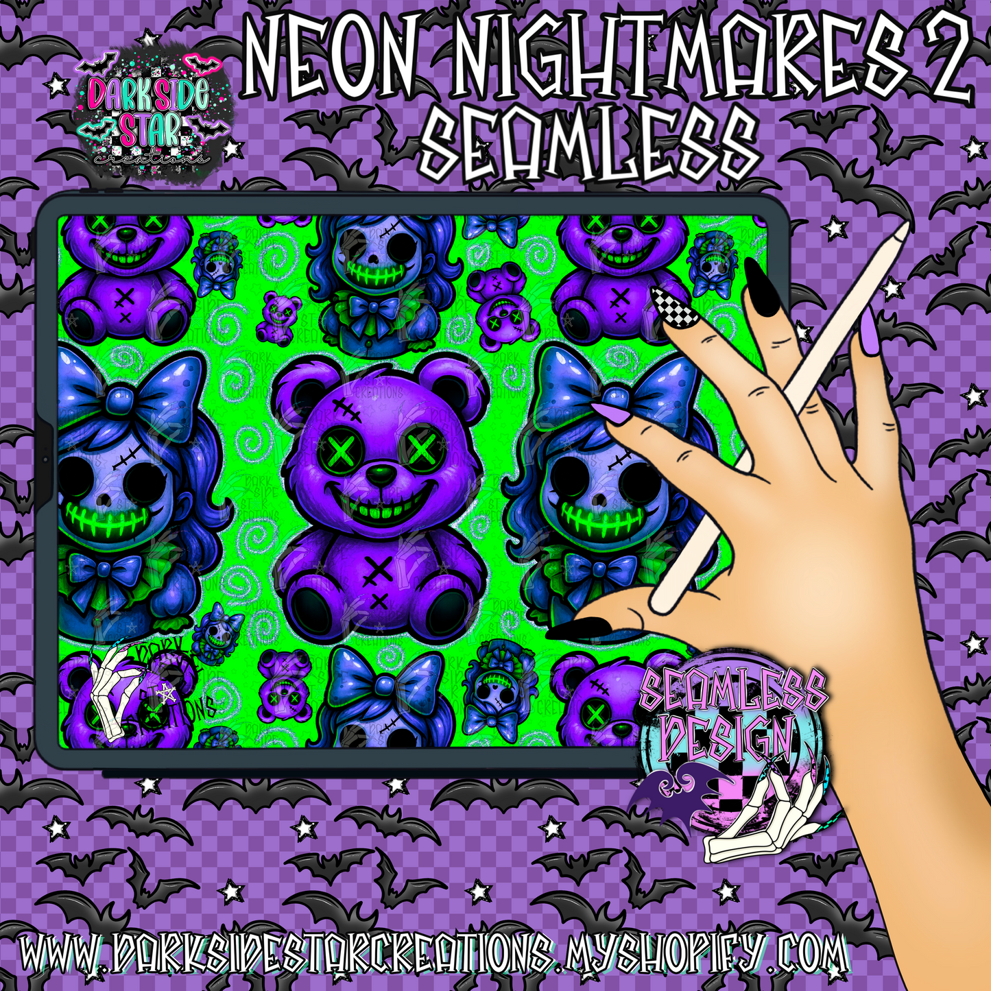 Neon Nightmares Collab With Mystic Moon Digitals | Collab | 300 DPI | PNG | Seamless | Tumbler Digital Files Only