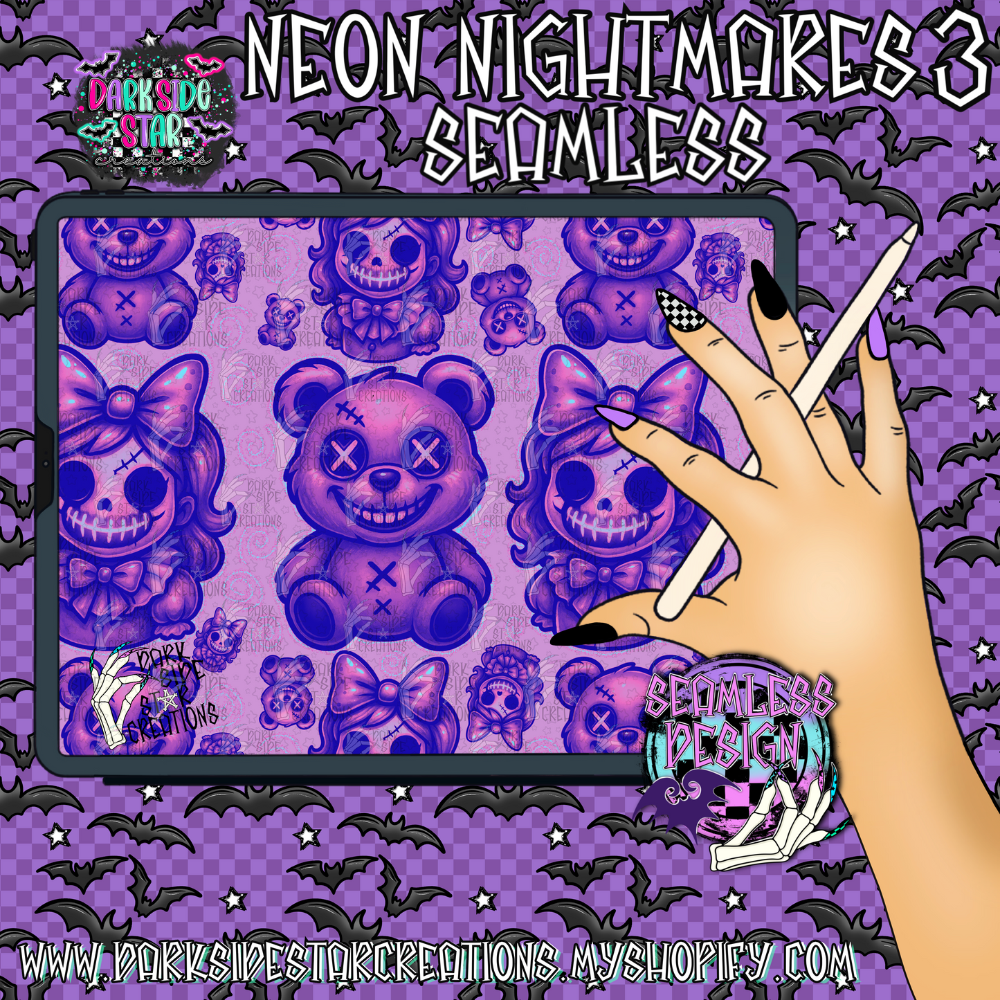 Neon Nightmares Collab With Mystic Moon Digitals | Collab | 300 DPI | PNG | Seamless | Tumbler Digital Files Only