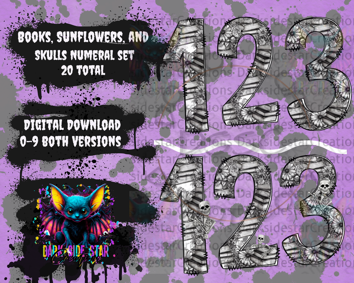 Books & Flowers Alpha Numeral Digital Creation Set PNG/SVG