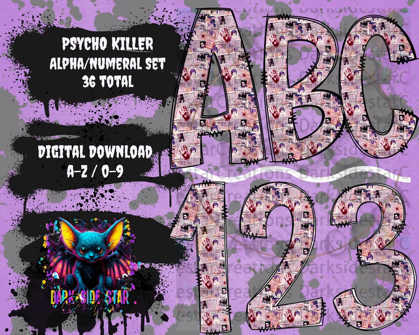 PSYCHO KILLER ALPHA/NUMERAL DIGITAL CREATIONS SET PNG/SVG (36)