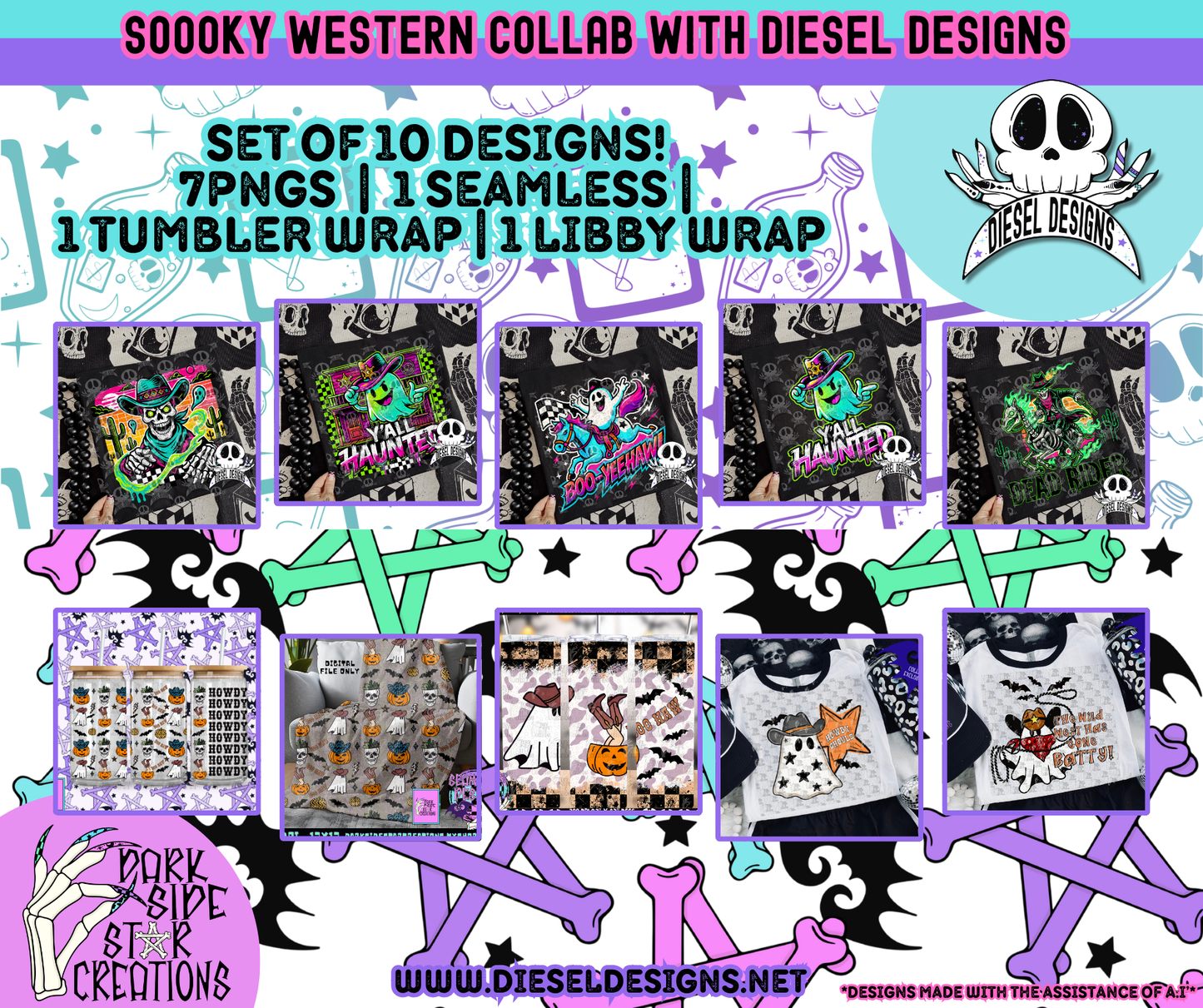 Spooky Western Collab With Diesel Designs PNG | Collab | 300 DPI | PNG | Libby Wrap | Seamless | Tumbler Digital Files Only (10)
