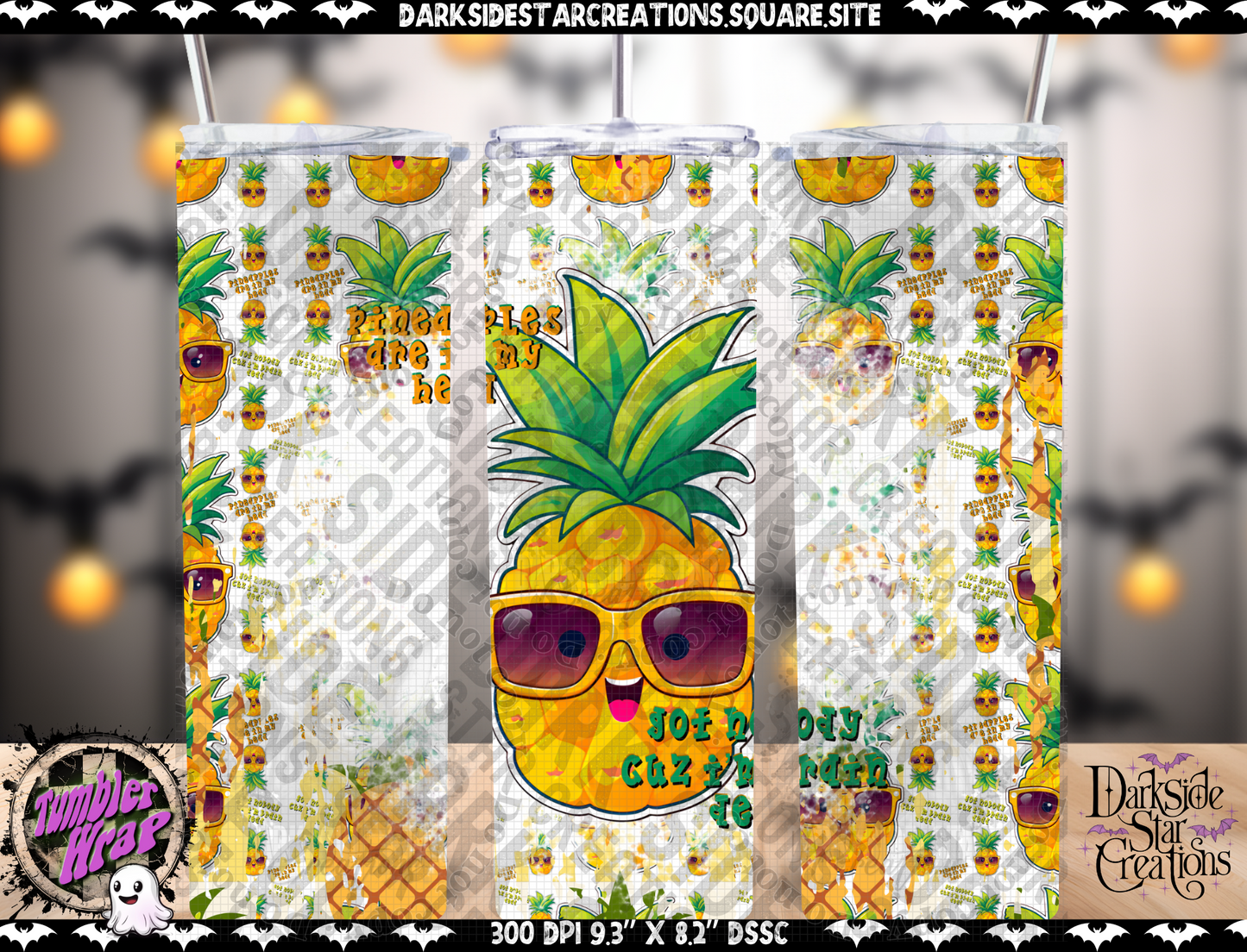Pineapples Are In My Head Glass Animals Tumbler Wrap Design PNG | 300 DPI | Tumbler Wrap | PNG | Digital Files Only (2 Versions Included)