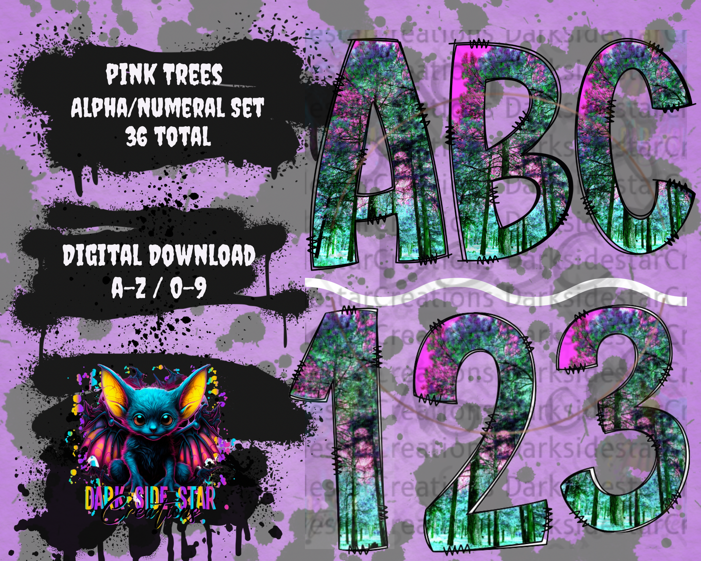 Pink Trees ALPHA/NUMERAL DIGITAL CREATIONS SET PNG/SVG