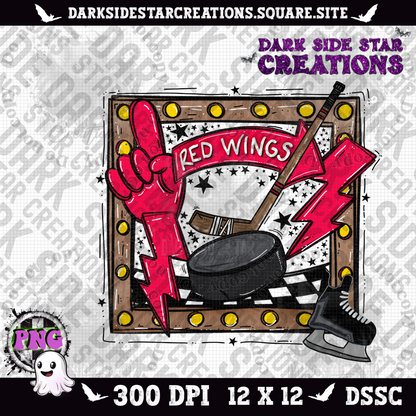 Sporty Hockey Frame Red Wings PNG | 300 DPI | PNG | Digital File Only (1)