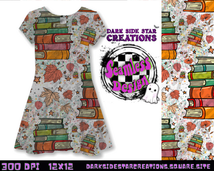 Books & Leaves Autumn Vibes Seamless Design PNG | 300 DPI | Seamless | 12X12 | PNG | Digital File Only (1)