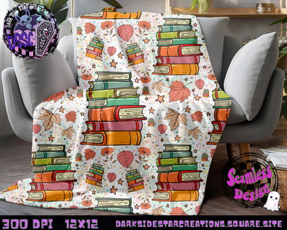 Books & Leaves Autumn Vibes Seamless Design PNG | 300 DPI | Seamless | 12X12 | PNG | Digital File Only (1)
