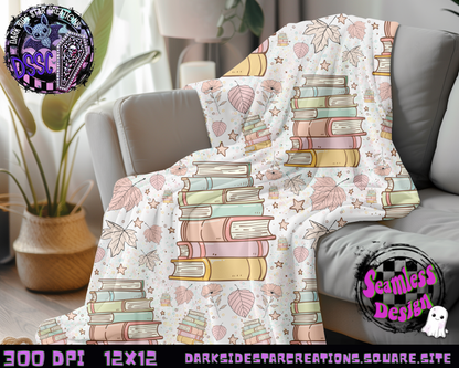 Books & Leaves Seamless Design PNG | 300 DPI | Seamless | 12X12 | PNG | Digital Files Only (3 Sizes included)