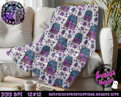 Purp Books & Leaves Seamless Design PNG | 300 DPI | Seamless | 12X12 | PNG | Digital File Only (1)