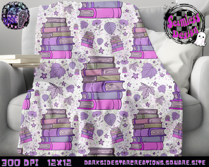 Purple Books & Leaves Seamless Design PNG | 300 DPI | Seamless | 12X12 | PNG | Digital File Only (1)