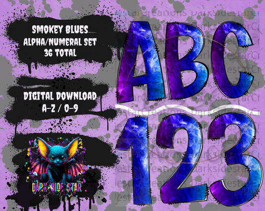 Smokey Blues ALPHA/NUMERAL DIGITAL CREATIONS SET PNG/SVG
