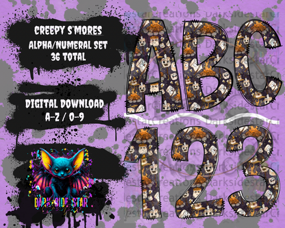 CREEPY SMORES ALPHA/NUMERAL DIGITAL CREATIONS SET PNG/SVG