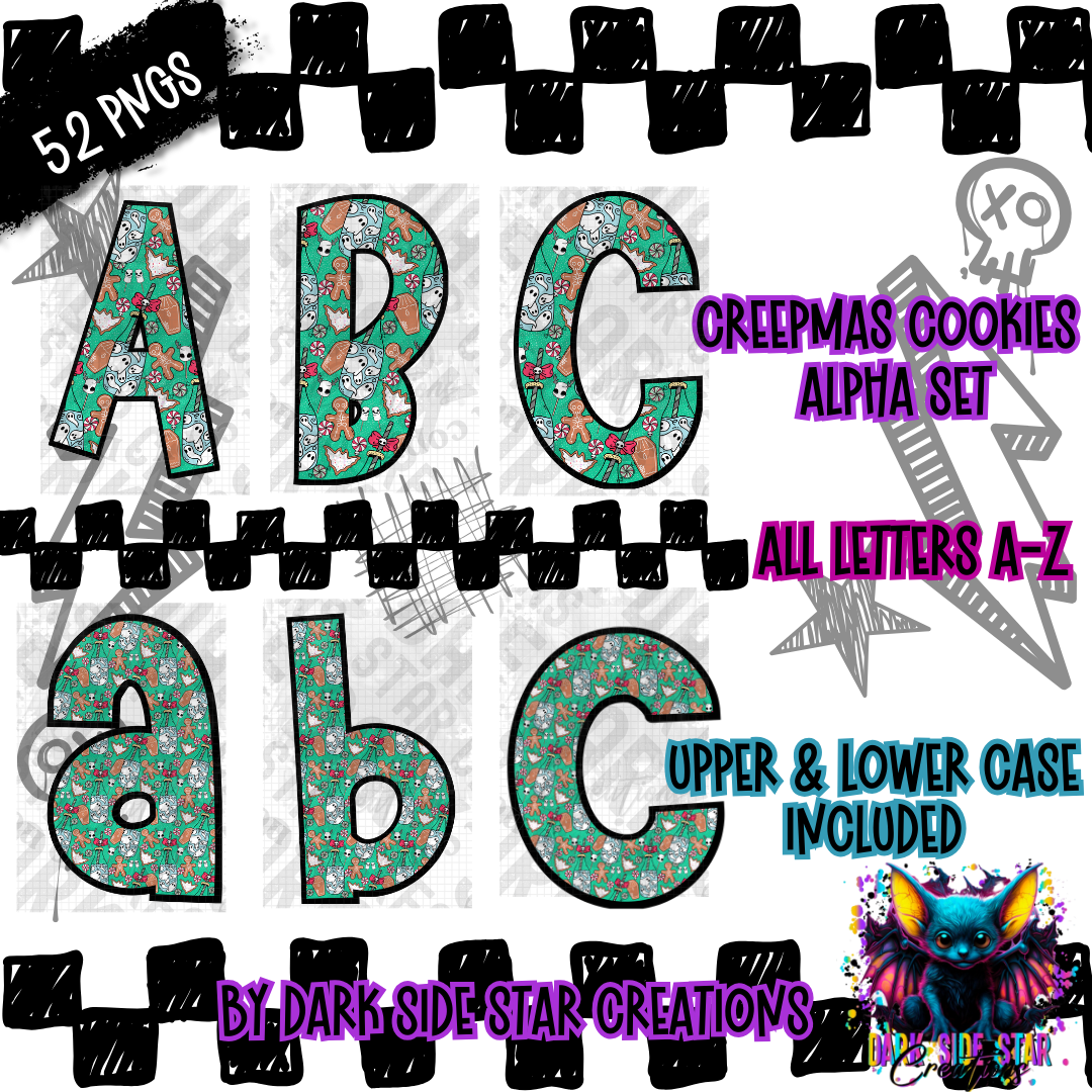 Creepmas Cookies Alpha Set | 300 DPI | Transparent PNG | Clipart & Elements | Alpha Set | A-Z Included | Uppercase | Lowercase |(52 Included)