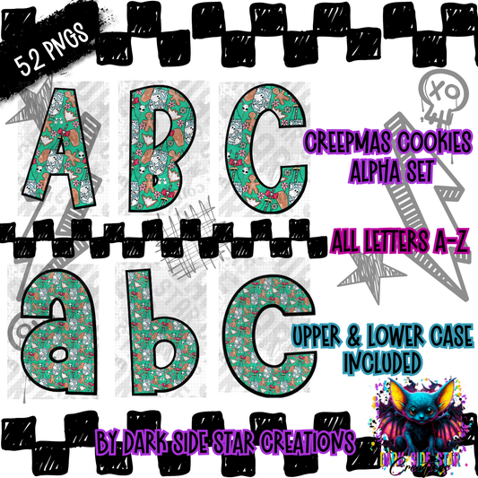 Creepmas Cookies Alpha Set | 300 DPI | Transparent PNG | Clipart & Elements | Alpha Set | A-Z Included | Uppercase | Lowercase |(52 Included)
