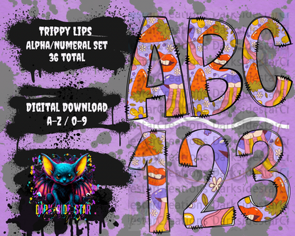 Trippy Lips ALPHA/NUMERAL DIGITAL CREATIONS SET PNG/SVG