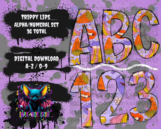 Trippy Lips ALPHA/NUMERAL DIGITAL CREATIONS SET PNG/SVG