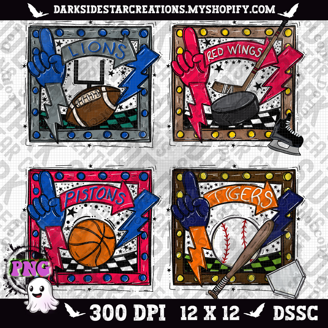 Sporty Frames Detroit Teams PNG | 300 DPI | PNG | Digital File Only (Includes 4 Designs)