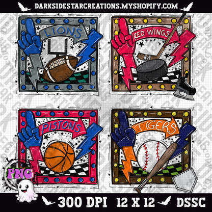 Sporty Frames Detroit Teams PNG | 300 DPI | PNG | Digital File Only (Includes 4 Designs)