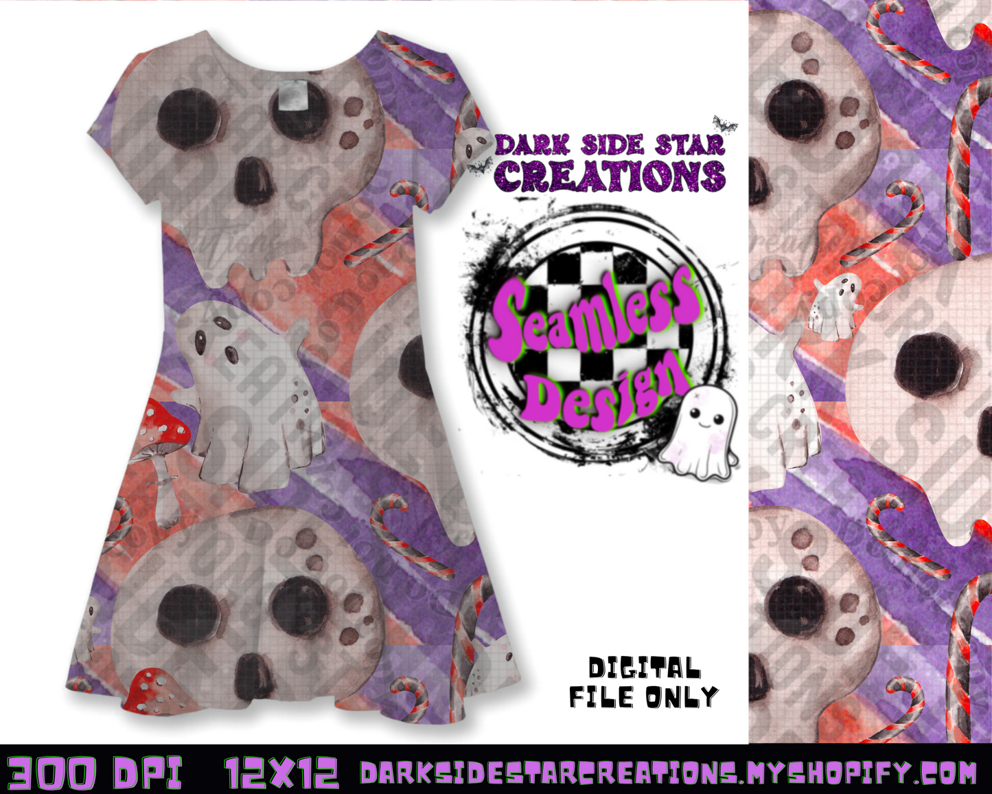 Watercolor Creepmas Seamless Design PNG | 300 DPI | 12X12 | Seamless | PNG | Digital Files Only (3 Sizes Included)