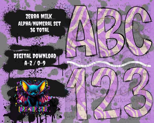 Zebra Milk ALPHA/NUMERAL DIGITAL CREATIONS SET PNG/SVG