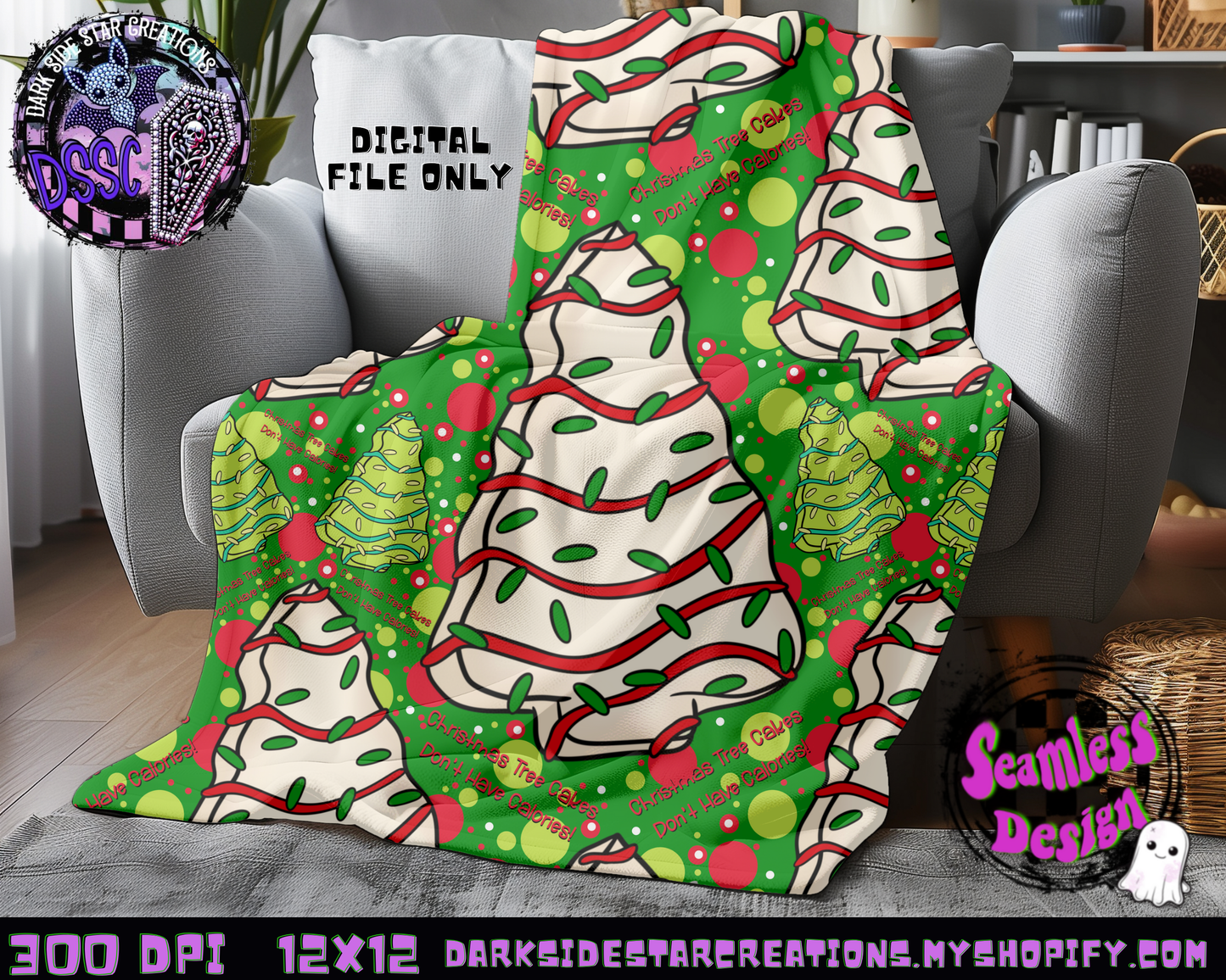 Christmas Tree Cakes Green Seamless Design PNG | 300 DPI | 12X12 | Seamless | PNG | Digital Files Only (3 Sizes Included)