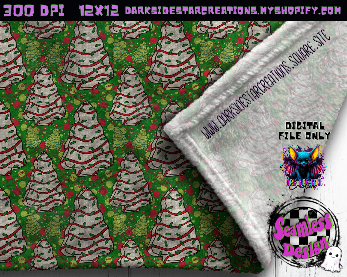 Christmas Tree Cakes Green Seamless Design PNG | 300 DPI | 12X12 | Seamless | PNG | Digital Files Only (3 Sizes Included)