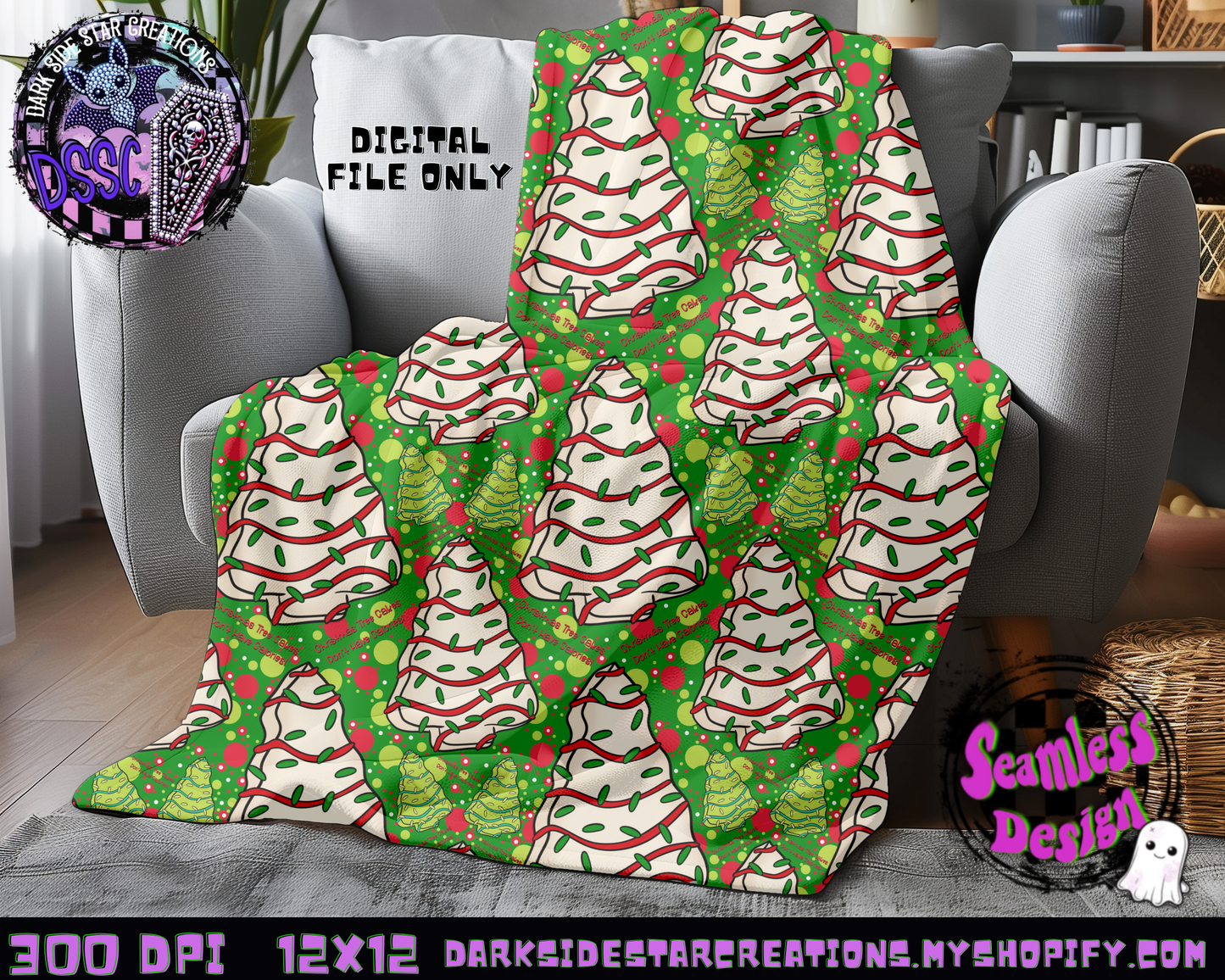 Christmas Tree Cakes Green Seamless Design PNG | 300 DPI | 12X12 | Seamless | PNG | Digital Files Only (3 Sizes Included)